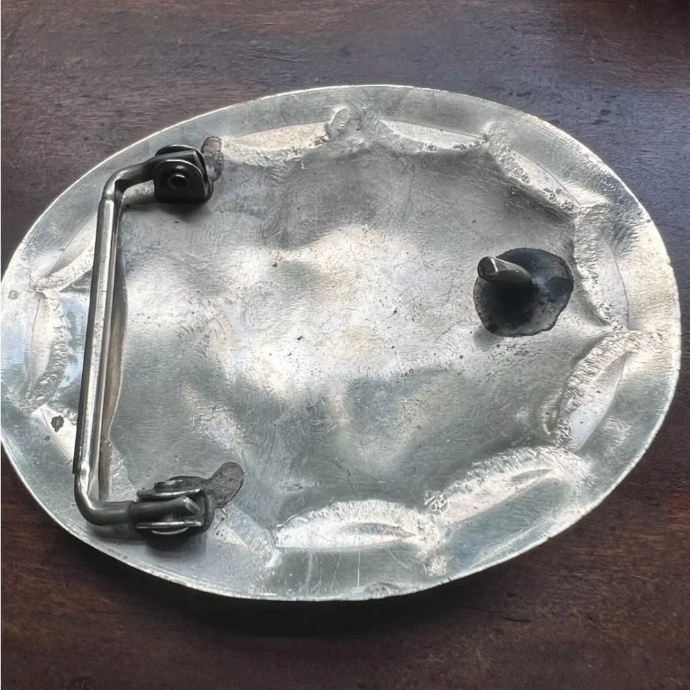 Indian Chief Buffalo Nickel Silver Tone Turqoise & Red Coral Belt Buckle - Picture 7 of 8